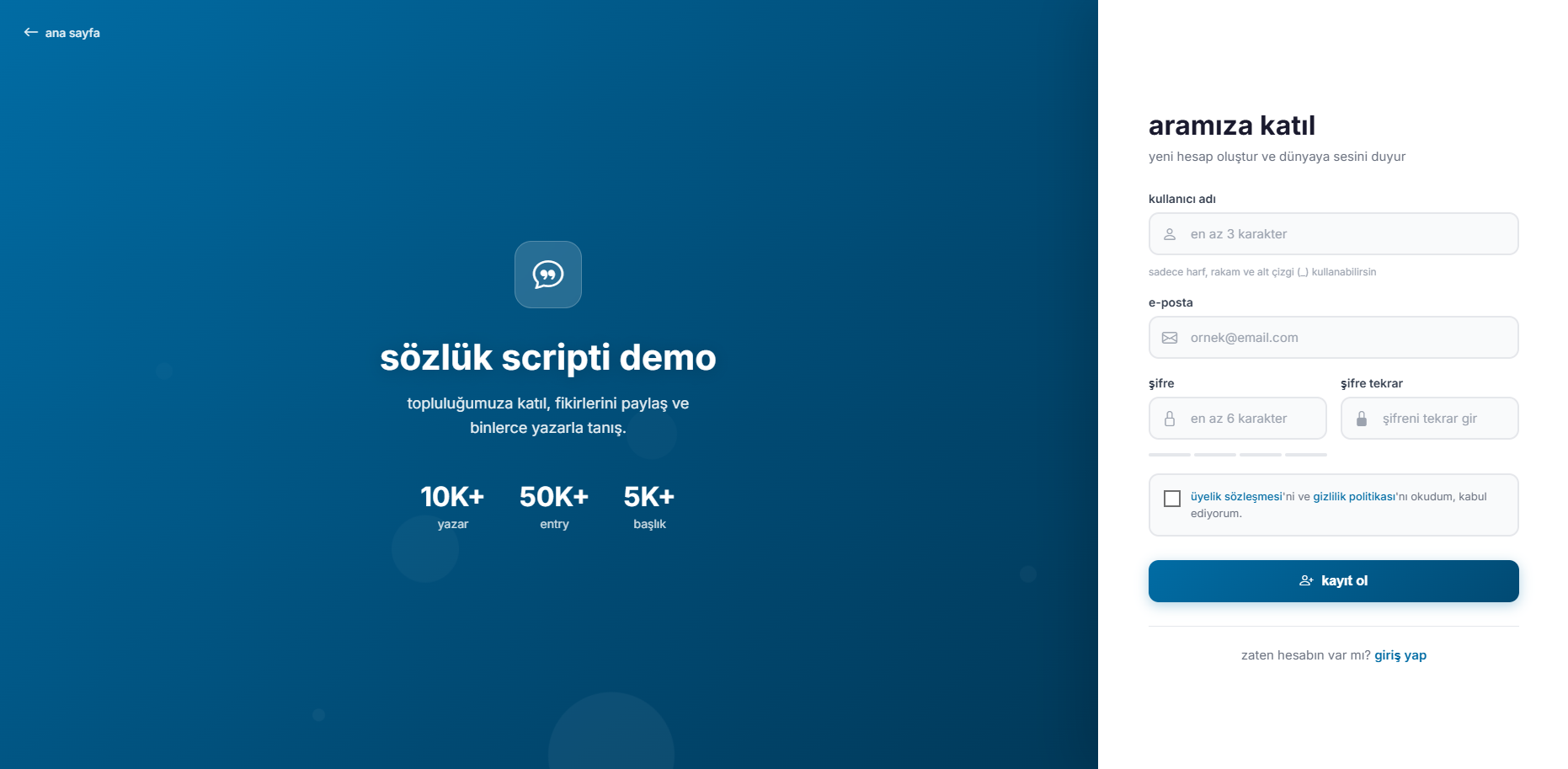 Kayıt Ekranı ekran görüntüsü