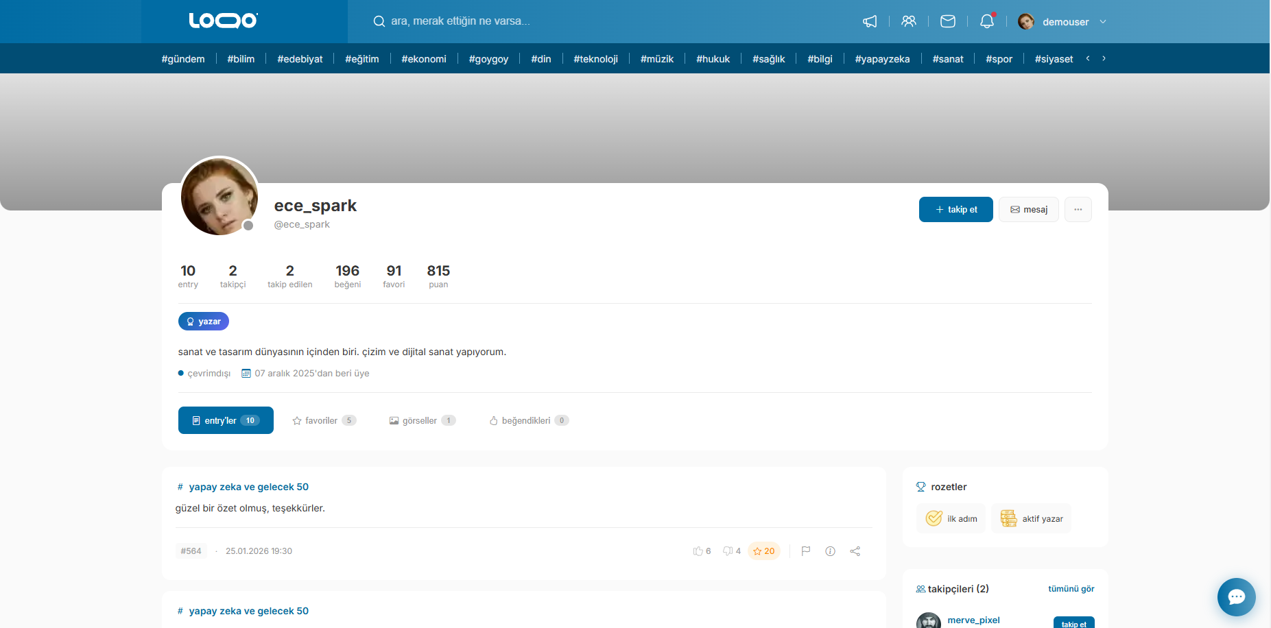 Profil Sayfası ekran görüntüsü